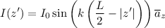 \begin{eqnarray*}
I(z') = I_0 \sin \left( k \left( \frac{L}{2} - | z' | \right) \right) \overline a_z
\end{eqnarray*}